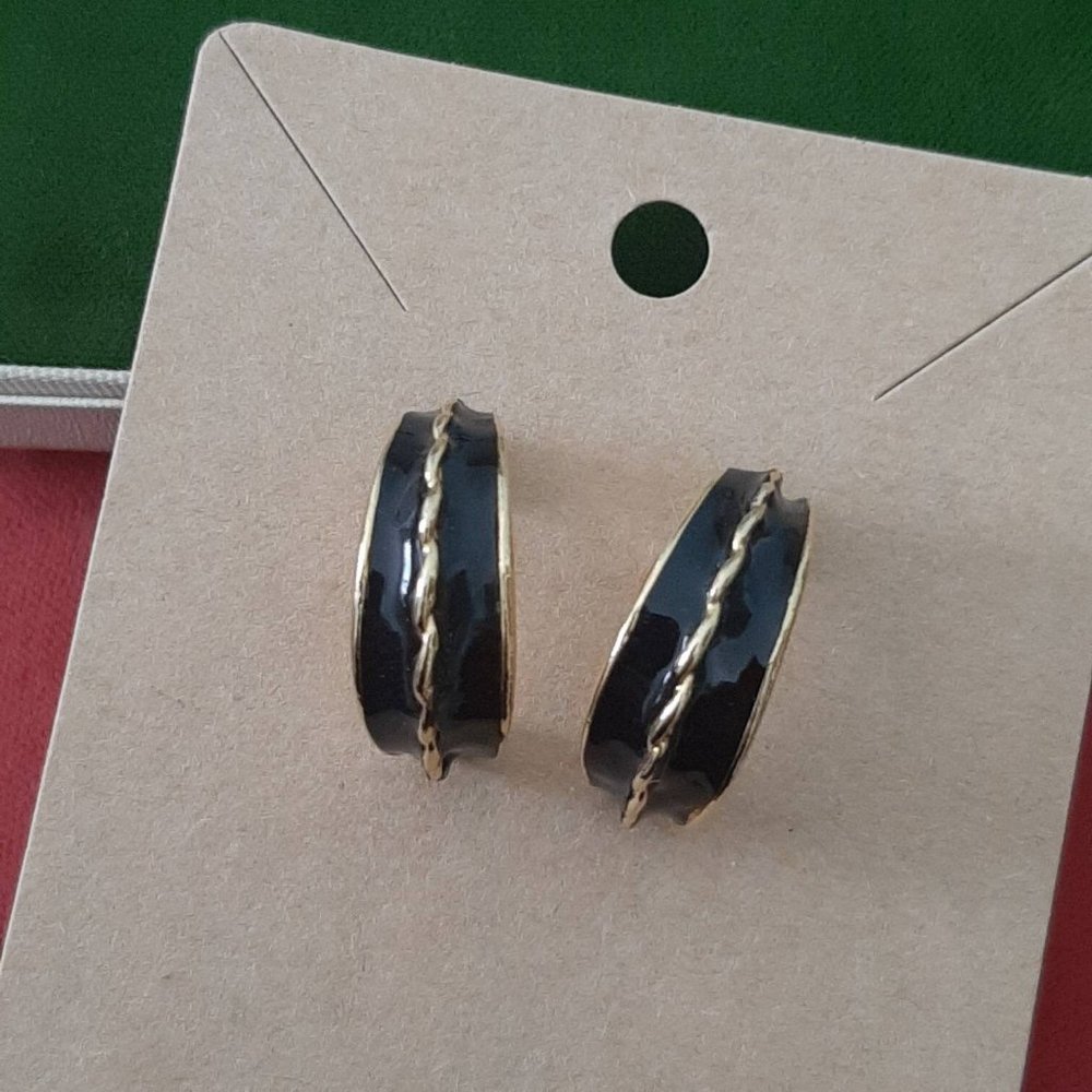 90s Gold & Black Enamel Hoops Vtg Pierced Ear Studs
